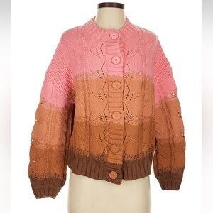 Spell Pink and Brown Cable Knit Cardigan